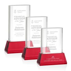 Employee Gifts - Merit Red on Base Rectangle Crystal Award