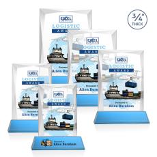 Employee Gifts - Messina Full Color Sky Blue on Newhaven Rectangle Crystal Award