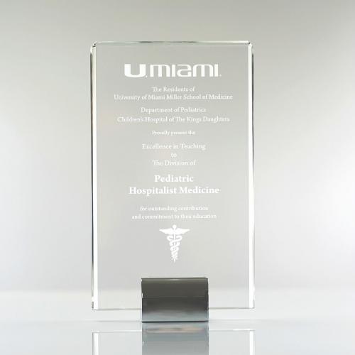 Corporate Awards - Crystal Awards - Optical Crystal Clear Vertical Rectangle Plaque on Metal Base