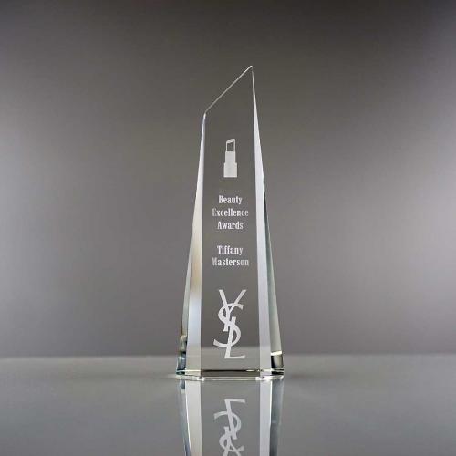 Corporate Awards - Crystal Awards - Obelisk Tower Awards - Clear Optical Crystal Polygon Obelisk Award