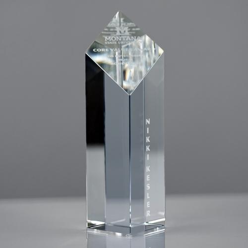 Corporate Awards - Crystal Awards - Diamond Awards - Diamond Shaped Optical Crystal Obelisk Tower Award