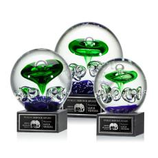 Employee Gifts - Aquarius Spheres on Square Marble Base Glass Award