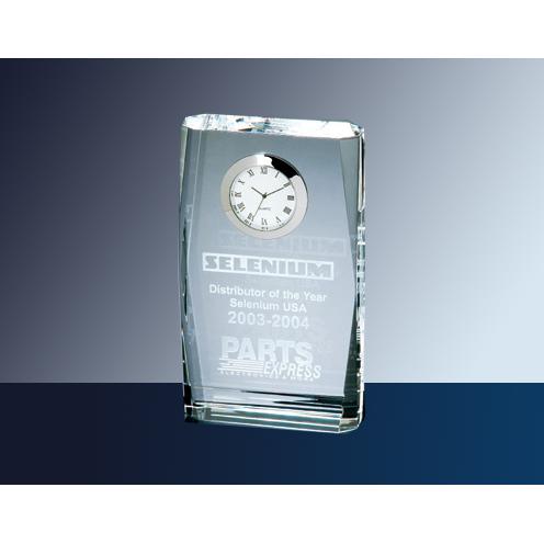 Corporate Gifts, Recognition Gifts and Desk Accessories - Executive Gifts - Clear Optical Crystal Clock with Beveled Edges