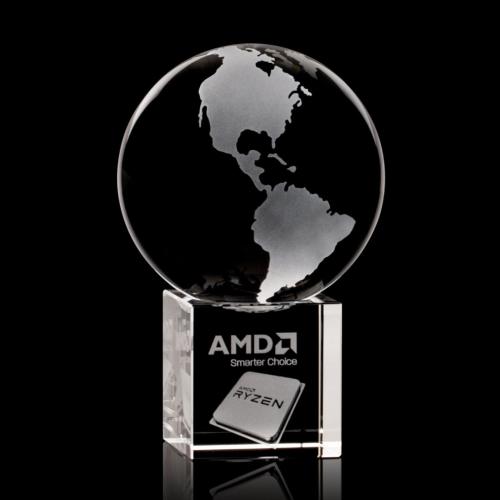 Corporate Awards - Globe Spheres on Cube 3D Crystal Award