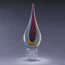 Multi Color Torchier Art Glass Flame Award with Etched Crystal Award Base