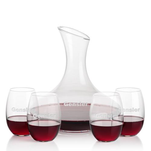Corporate Recognition Gifts - Etched Barware - Innisfil Carafe & Carlita Stemless Wine