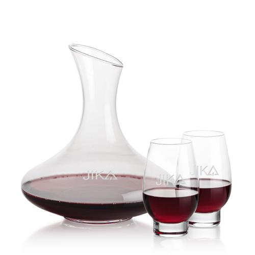 Corporate Recognition Gifts - Etched Barware - Innisfil Carafe & Glenarden Stemless Wine
