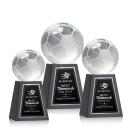 Soccer Ball Spheres on Tall Marble Base Crystal Award
