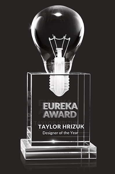 3D laser engraved glass award made for Eureka